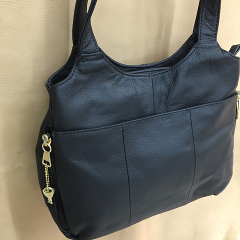 Black Leather Conceal Carry Handbag Purse Key Lock (#7096)