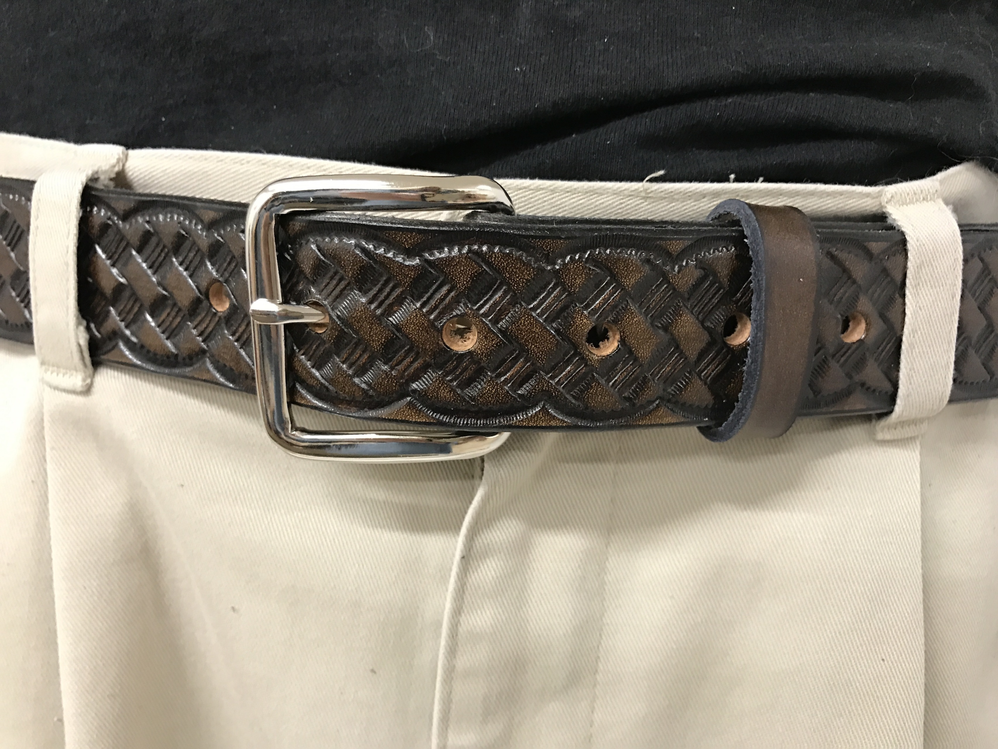 Full Basket Weave Design Handmade Mens Leather Belt 1.5&quot; wide Work Casual Western Color Cocoa Brown